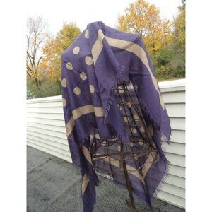 Vintage 1970s VALENTINO COUTURE Scarf Wrap Cashmere Silk Purple Beige Polka Dot
